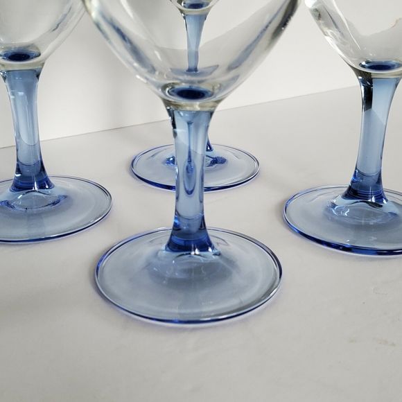 4 Luminarc Blue Stemware Glass Set 14oz Sangria Water Ice Tea Goblets Vtg France - Picture 3 of 7